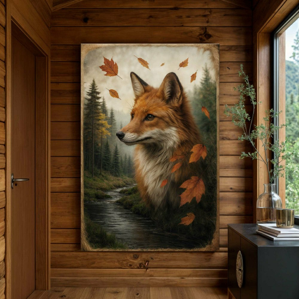 Plow & Hearth Autumn Fox Double Exposure Wall Art