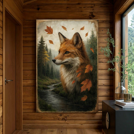 Plow & Hearth Autumn Fox Double Exposure Wall Art