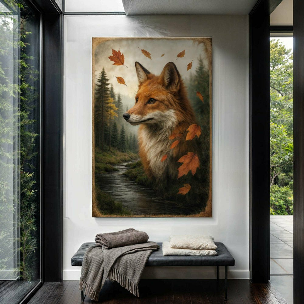 Plow & Hearth Autumn Fox Double Exposure Wall Art