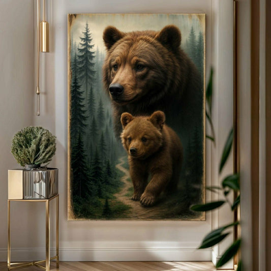 Plow & Hearth Path of the Wild Kin Bear and Cub Wall Art