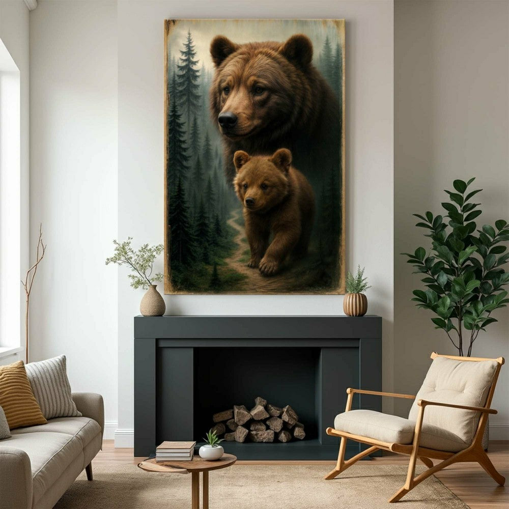 Plow & Hearth Path of the Wild Kin Bear and Cub Wall Art