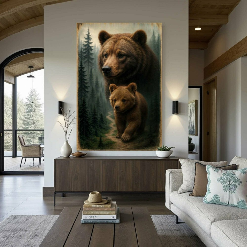 Plow & Hearth Path of the Wild Kin Bear and Cub Wall Art