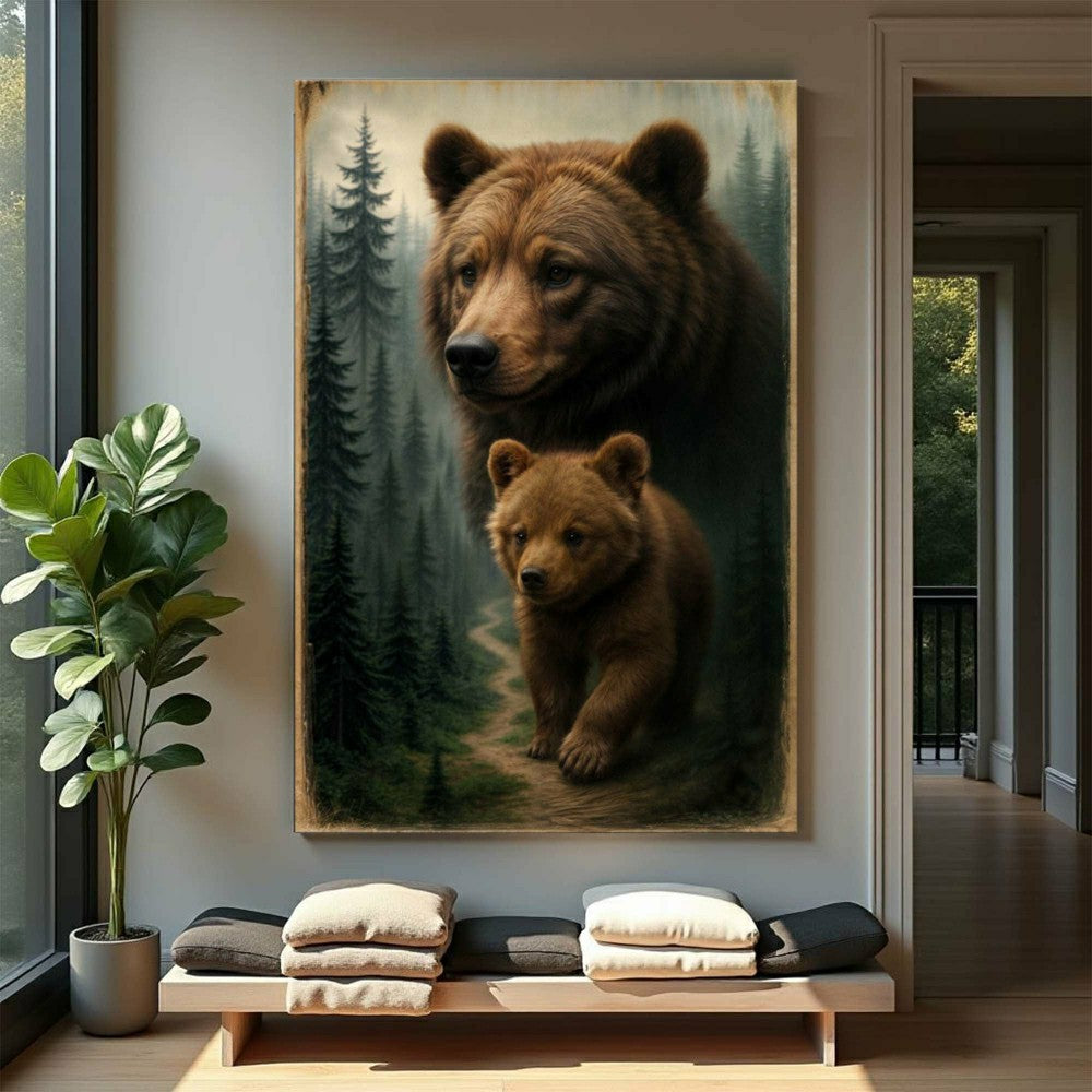 Plow & Hearth Path of the Wild Kin Bear and Cub Wall Art
