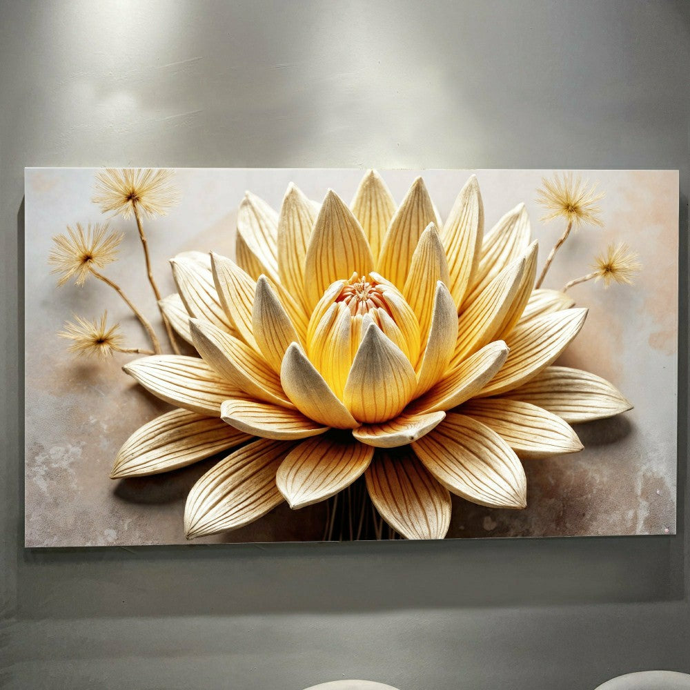 Plow & Hearth Golden Lotus Minimalist Abstract Wall Art