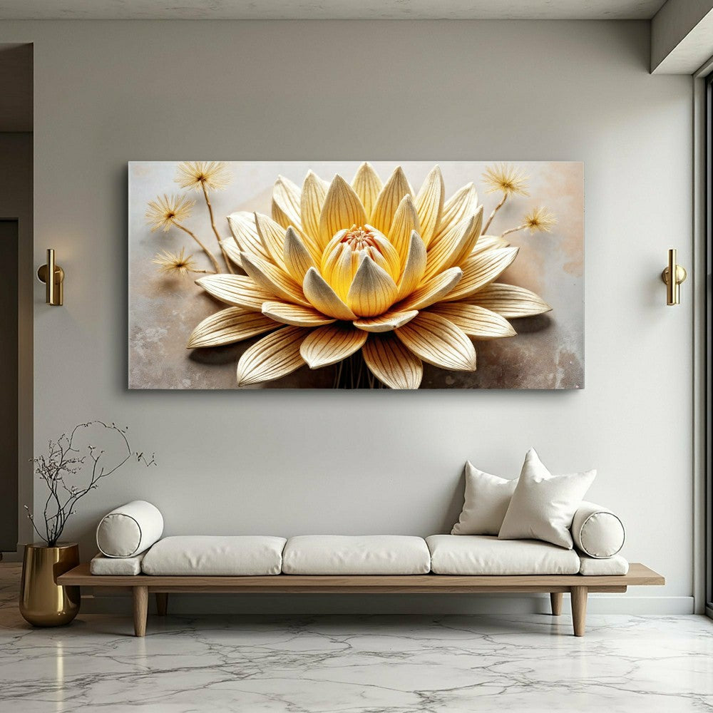 Plow & Hearth Golden Lotus Minimalist Abstract Wall Art