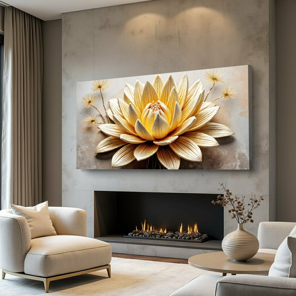 Plow & Hearth Golden Lotus Minimalist Abstract Wall Art