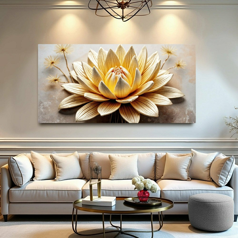 Plow & Hearth Golden Lotus Minimalist Abstract Wall Art