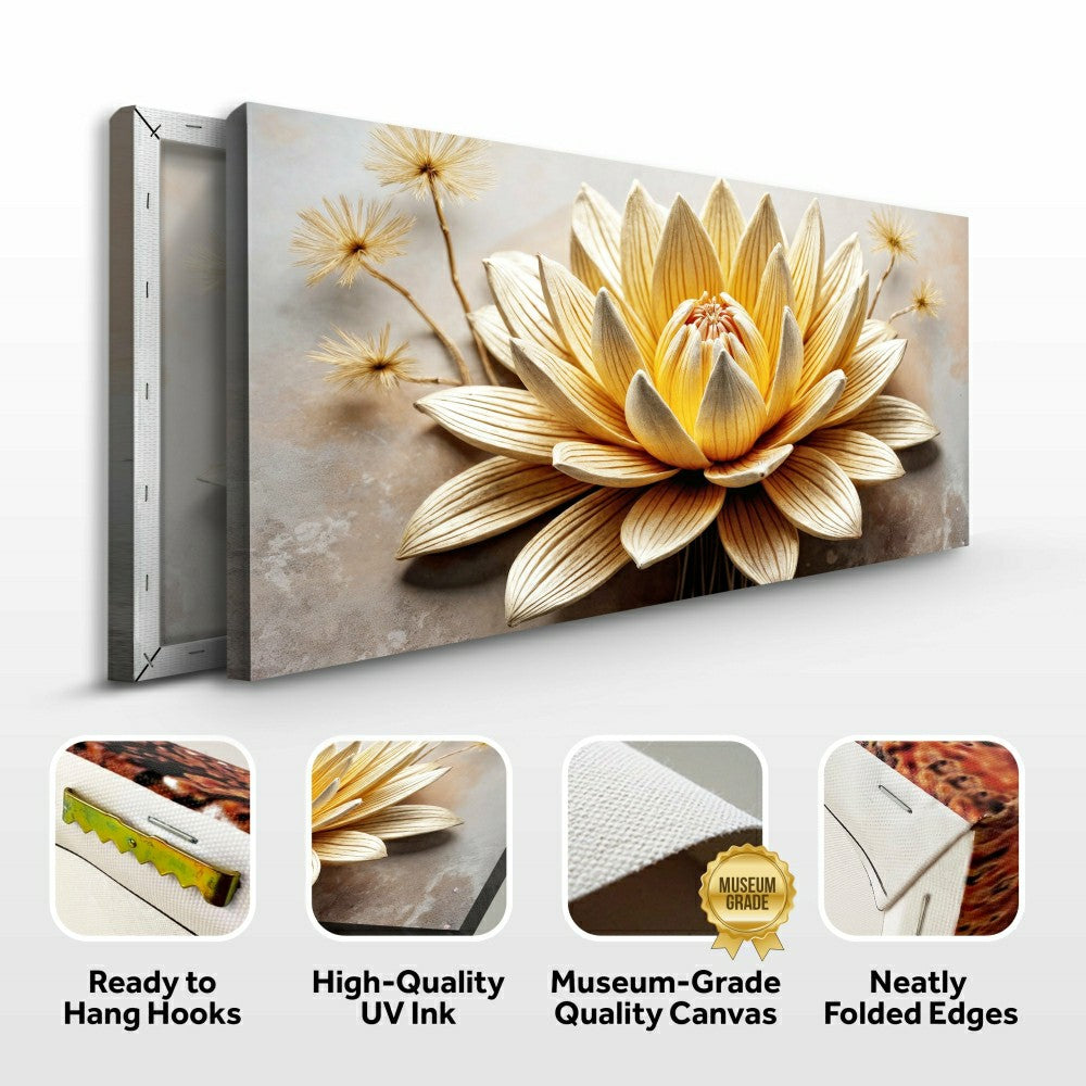 Plow & Hearth Golden Lotus Minimalist Abstract Wall Art