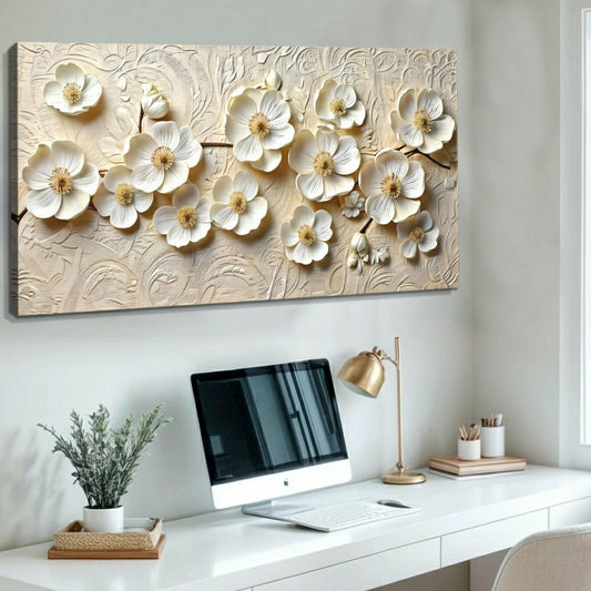 Plow & Hearth White Blossom Serenade Impasto Wall Art