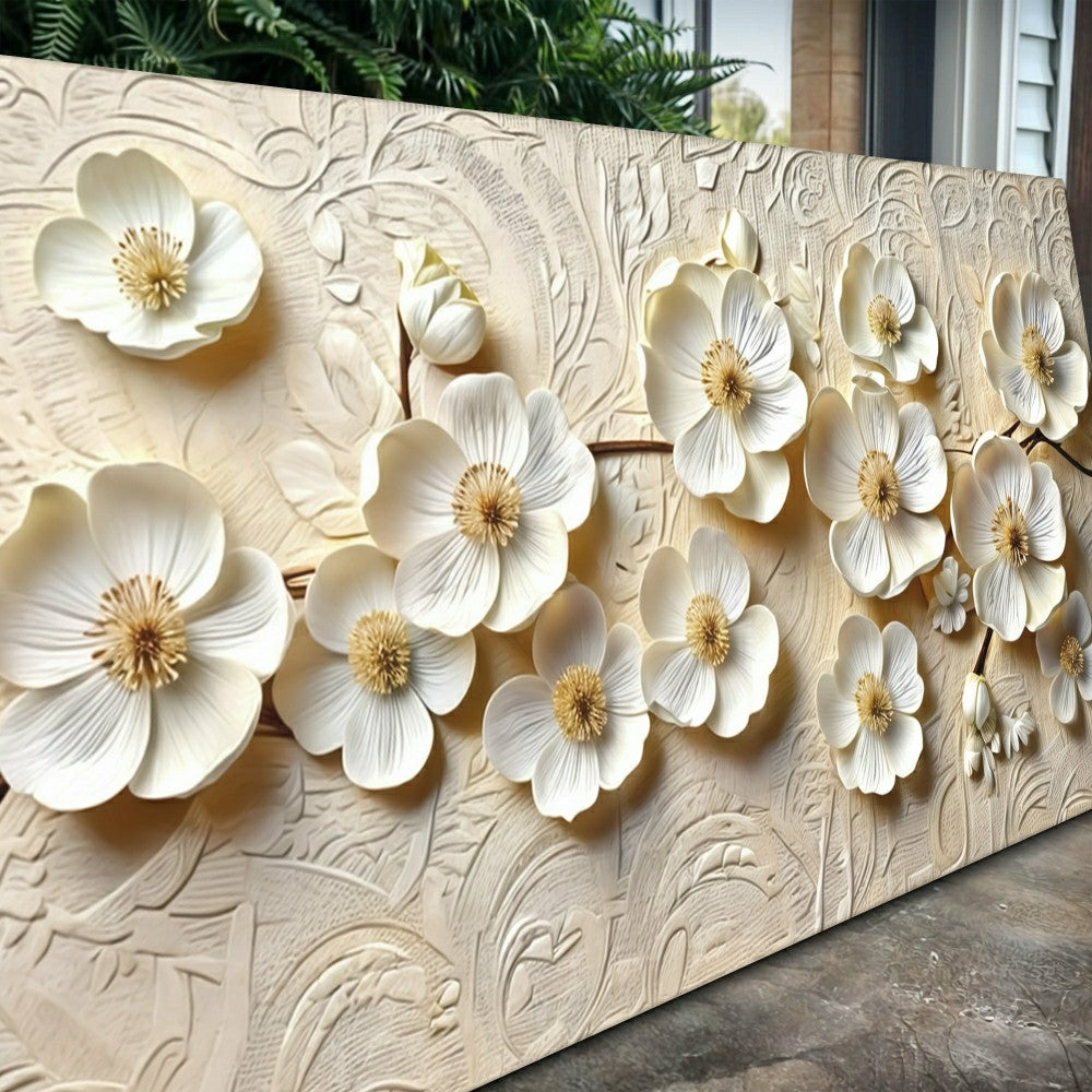 Plow & Hearth White Blossom Serenade Impasto Wall Art