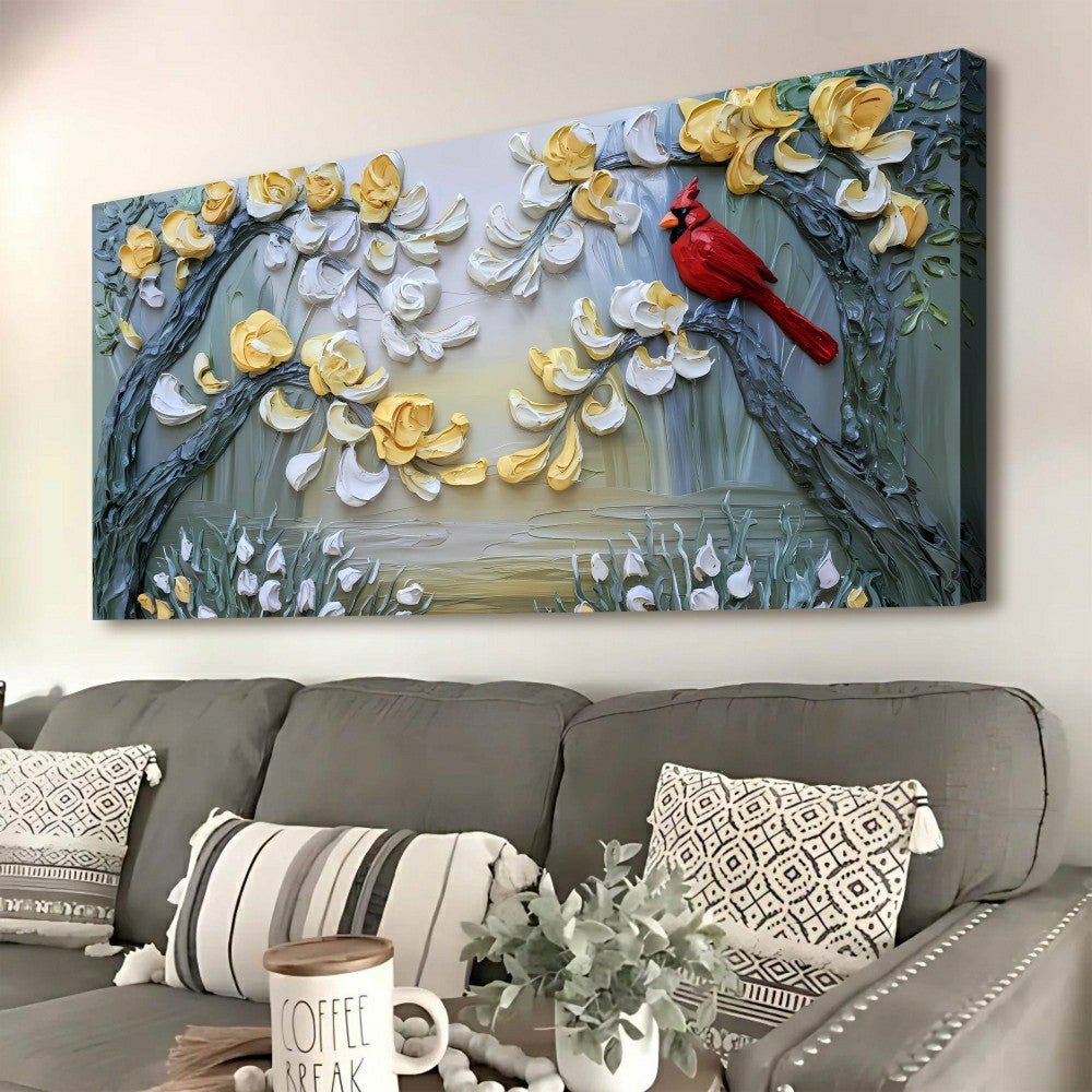 Plow & Hearth Golden Petals and Scarlet Wings Impasto Wall Art