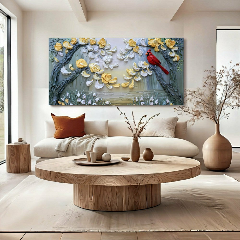 Plow & Hearth Golden Petals and Scarlet Wings Impasto Wall Art