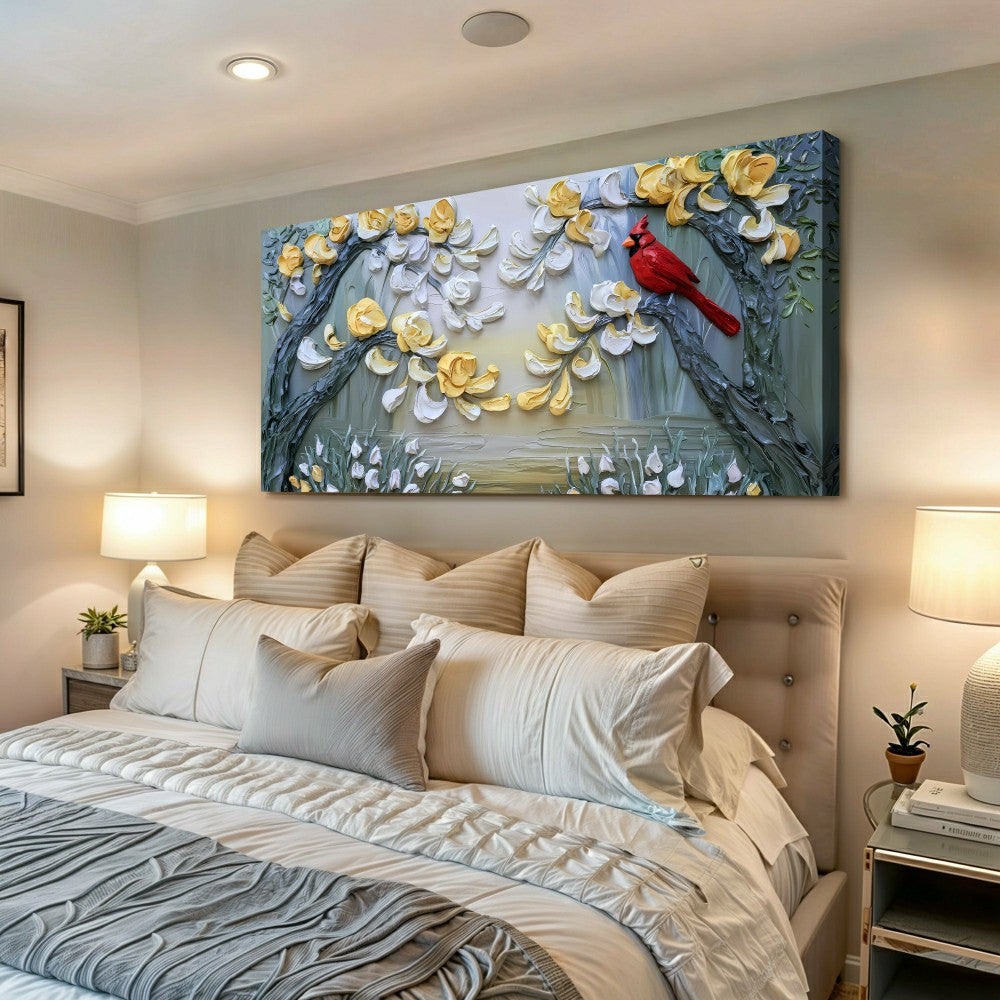 Plow & Hearth Golden Petals and Scarlet Wings Impasto Wall Art