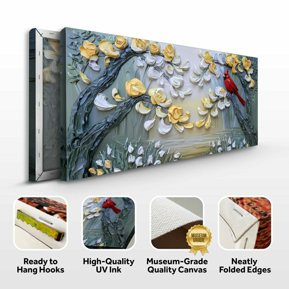 Plow & Hearth Golden Petals and Scarlet Wings Impasto Wall Art