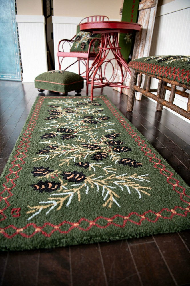 Plow & Hearth Pine Cone Hand-Hooked Wool Hearth Runner, 2'5" x 8'