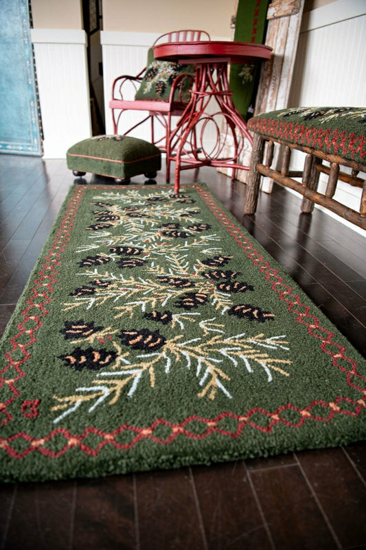 Plow & Hearth Pine Cone Hand-Hooked Wool Hearth Runner, 2'5" x 8'