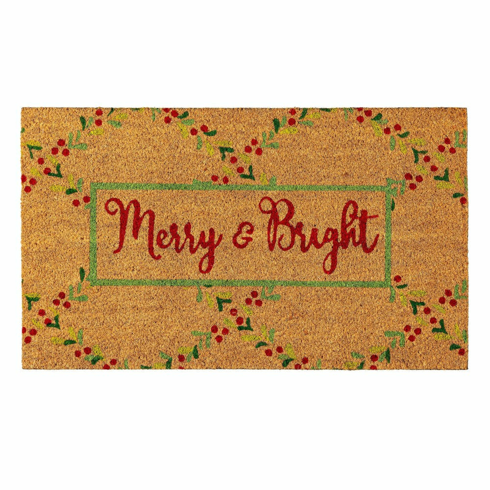 Plow & Hearth Merry & Bright Floral Pattern Coir Mat
