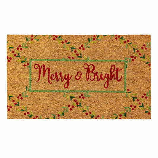 Plow & Hearth Merry & Bright Floral Pattern Coir Mat