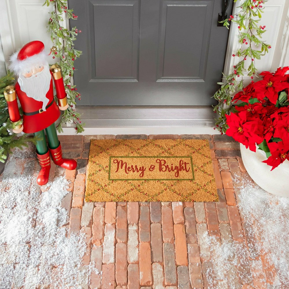 Plow & Hearth Merry & Bright Floral Pattern Coir Mat