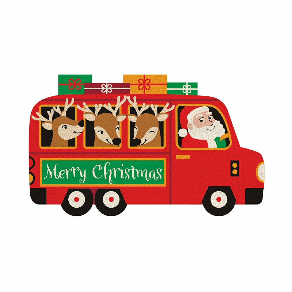 Plow & Hearth Christmas Bus Shaped Coir Mat