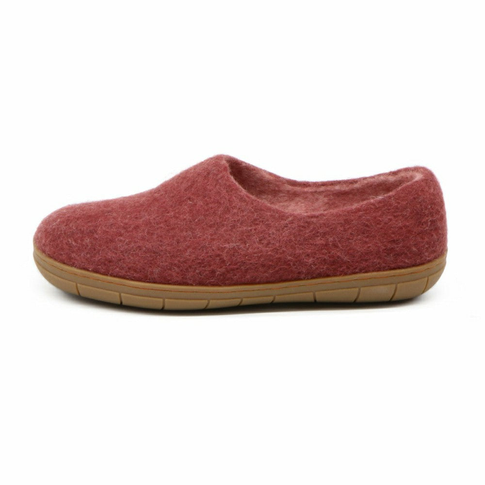 Plow & Hearth Womens Victoria Wool House Shoe with Rubber Sole