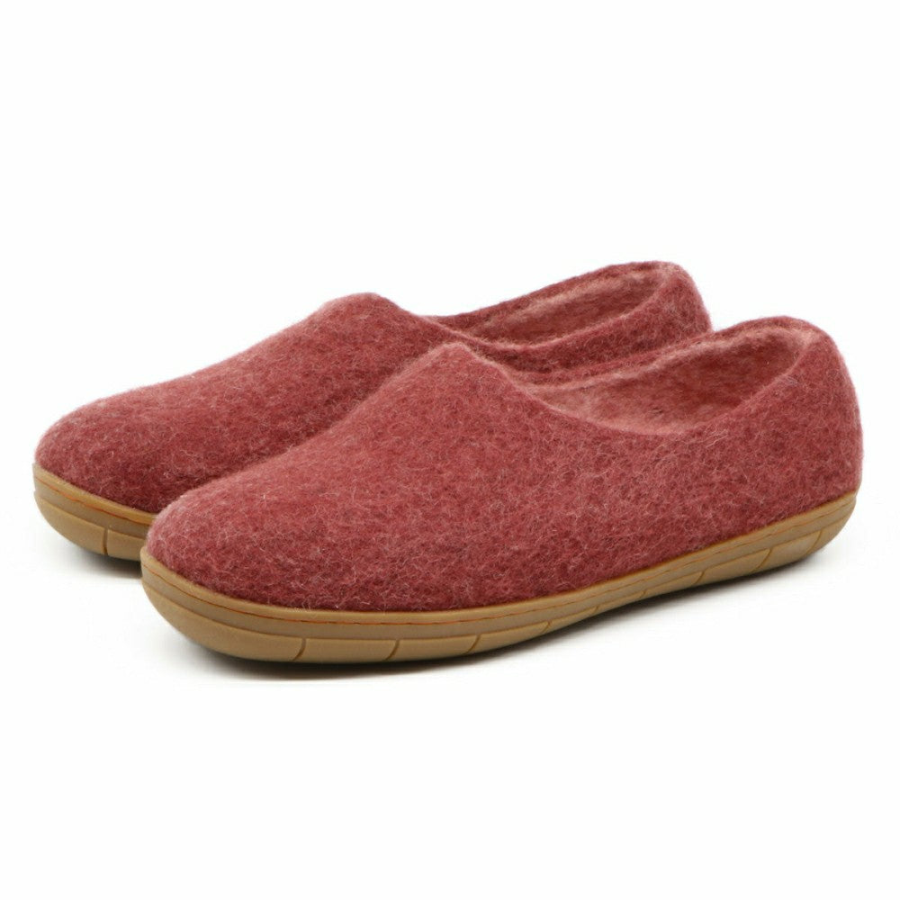 Plow & Hearth Womens Victoria Wool House Shoe with Rubber Sole
