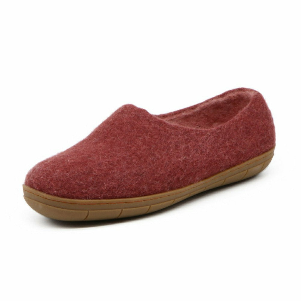 Plow & Hearth Womens Victoria Wool House Shoe with Rubber Sole