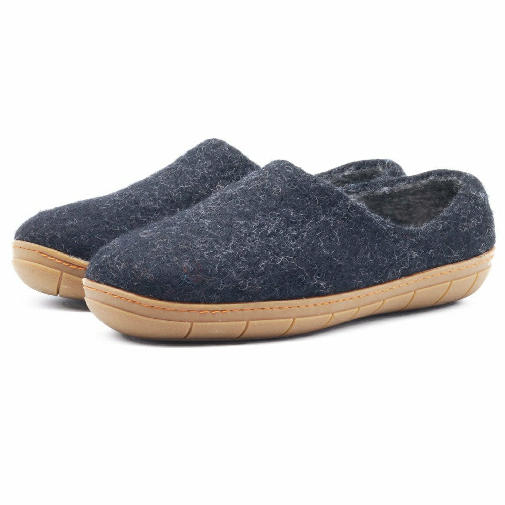 Plow & Hearth Womens Victoria Wool House Shoe with Rubber Sole