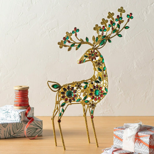 Plow & Hearth 18" Gold Jeweled Christmas Deer Statue