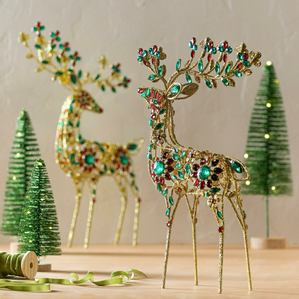 Plow & Hearth 18" Gold Jeweled Christmas Deer Statue
