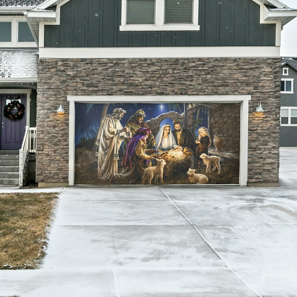 Plow & Hearth The Savior Is Born Premium Double Garage Door Cover
