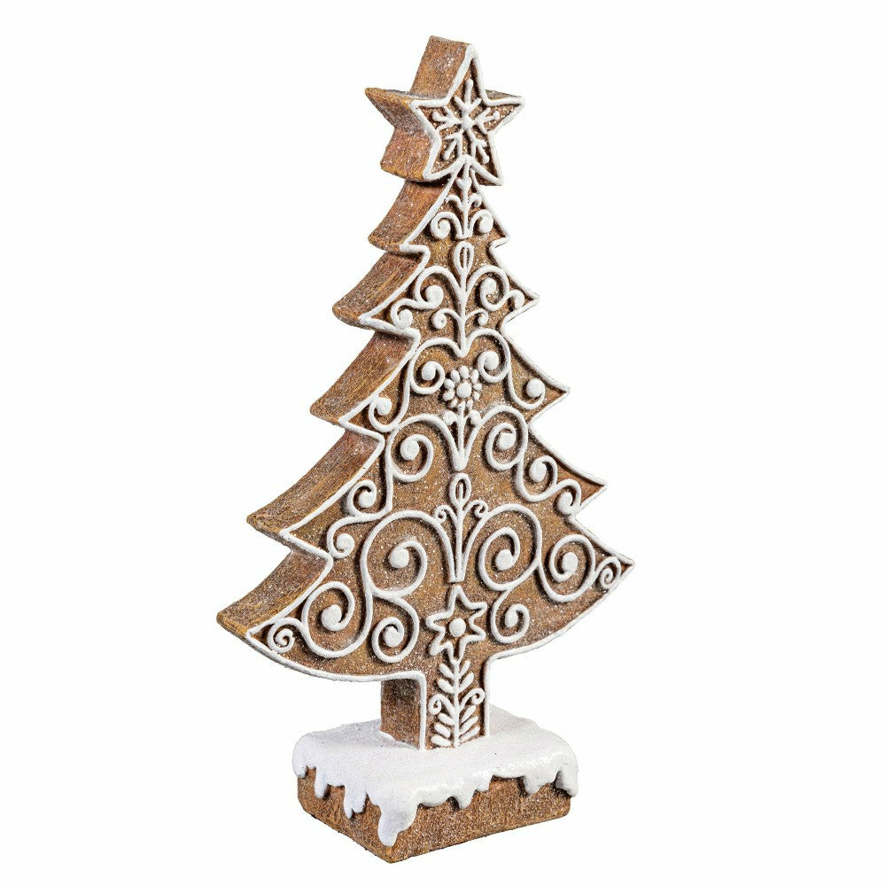 Plow & Hearth Sugar & Stripes Bright Table Décor Resin Gingerbread Tree, Set of 2