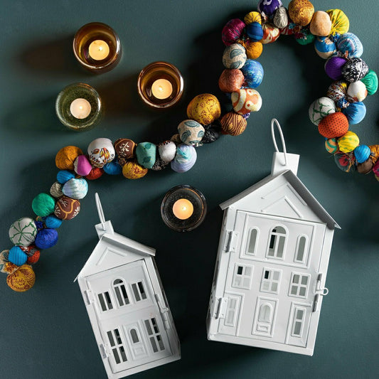 Plow & Hearth Sari Fabric Pom Pom 74" Handcrafted Mantle Garland