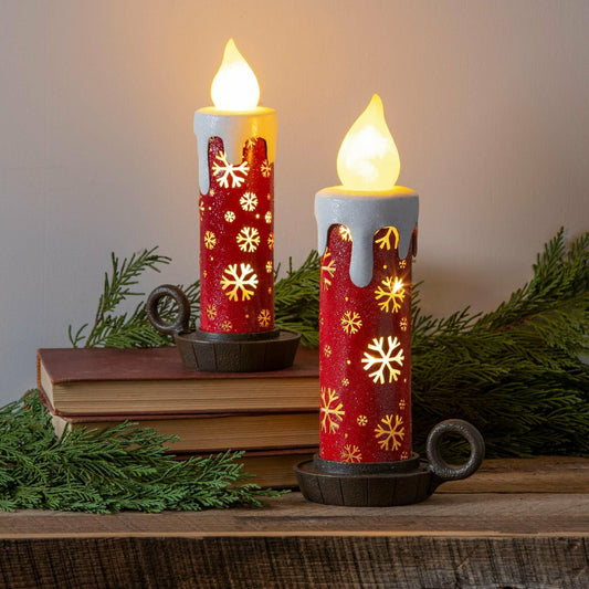 Plow & Hearth Lighted Snowflake Candlestick Table Décor, Set of 2