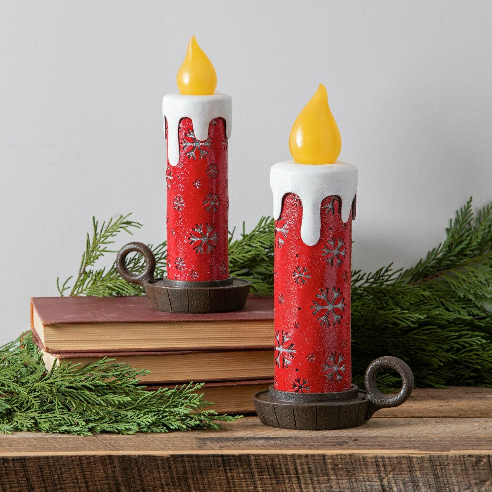 Plow & Hearth Lighted Snowflake Candlestick Table Décor, Set of 2