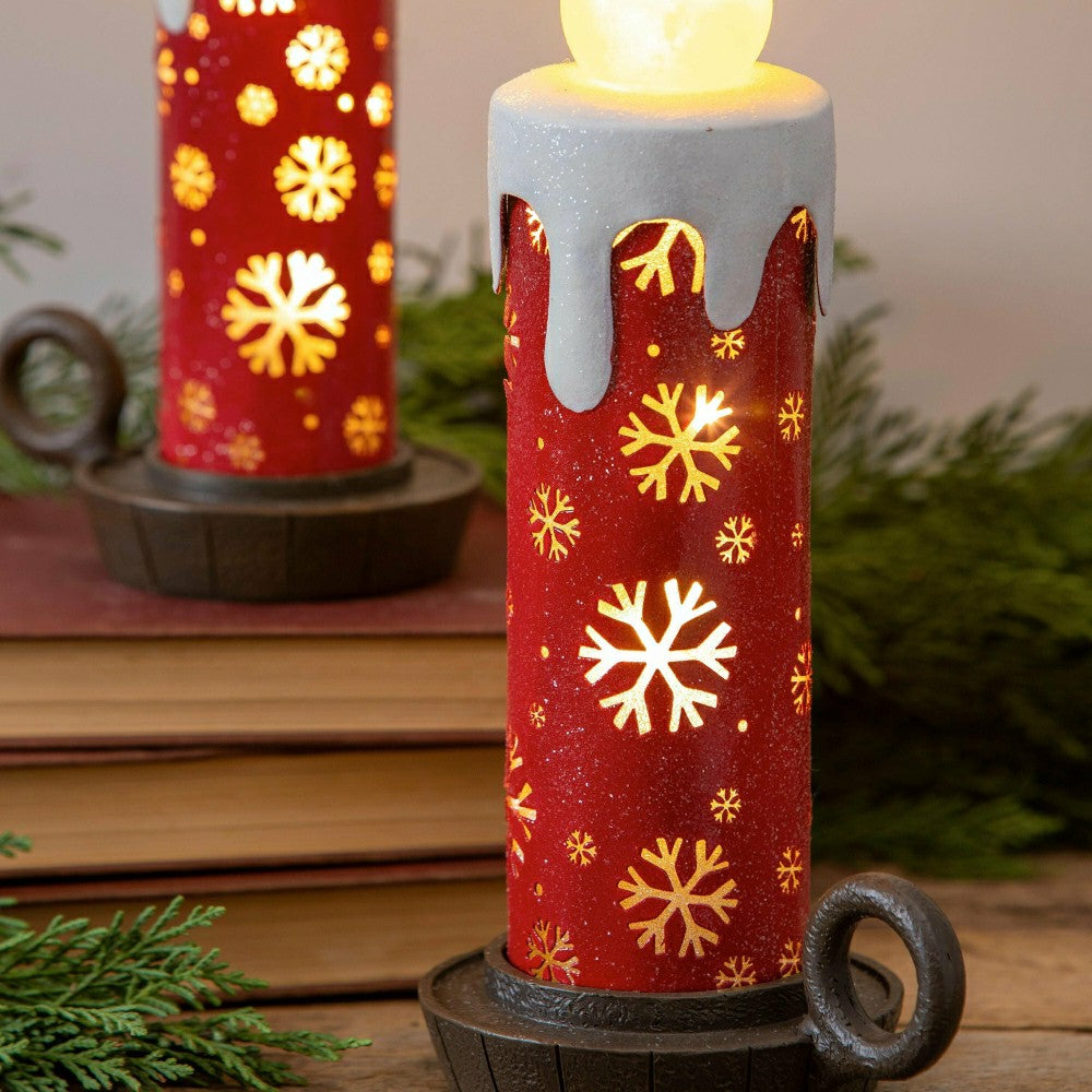 Plow & Hearth Lighted Snowflake Candlestick Table Décor, Set of 2