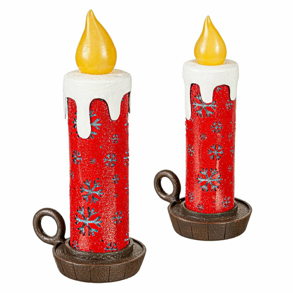 Plow & Hearth Lighted Snowflake Candlestick Table Décor, Set of 2