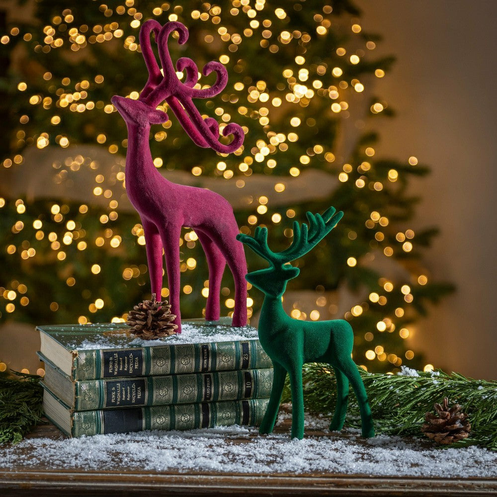 Plow & Hearth Joyful Traditions Table Decor Flocked Deer, Asst of 2