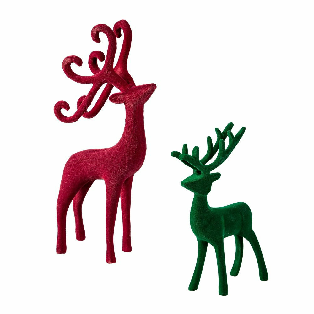 Plow & Hearth Joyful Traditions Table Decor Flocked Deer, Asst of 2