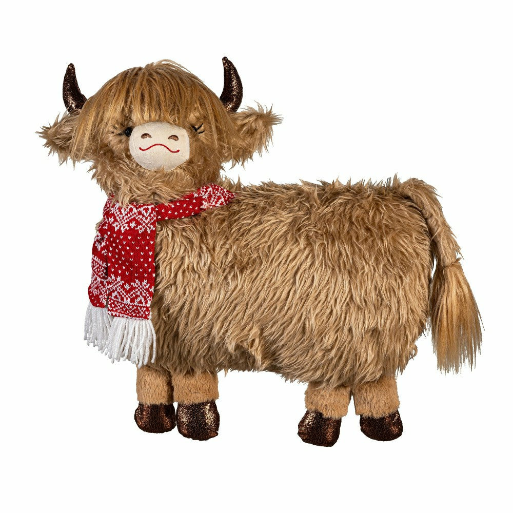 Plow & Hearth Holly Homestead Table Décor Fabric Highland Cow, 21"L