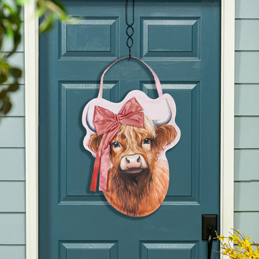 Plow & Hearth Blossom The Bowtiful Highland Cow Door Decor