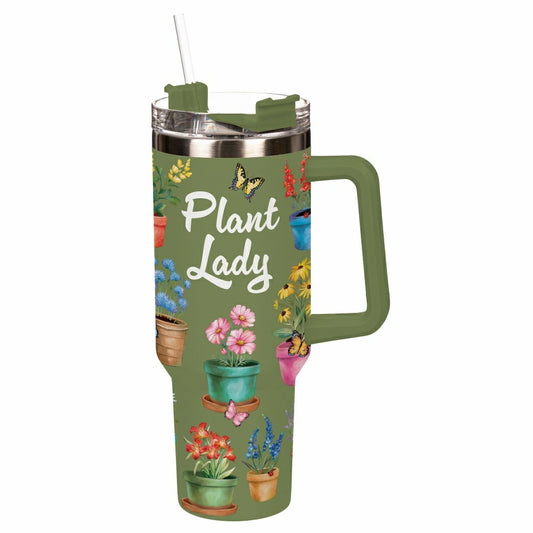 Plow & Hearth Cottage Garden Tumbler Trenta Cup Double Wall Stainless Steel, Plant L