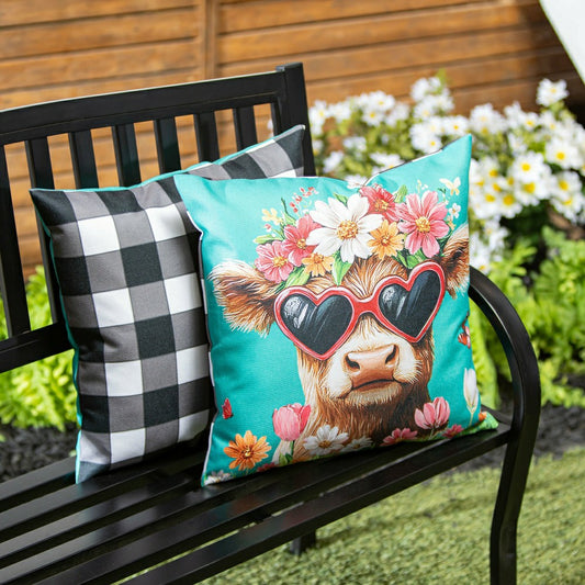 Plow & Hearth Floral Sunglasses Highland Cow Pillow Cover