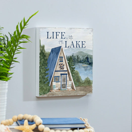 Plow & Hearth Lake Living Wooden Wall Art Life at the Lake 12x12"
