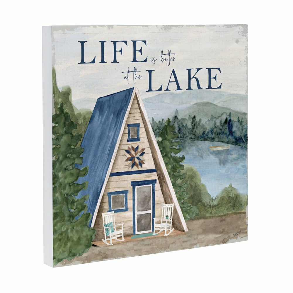 Plow & Hearth Lake Living Wooden Wall Art Life at the Lake 12x12"
