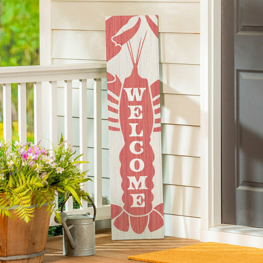 Plow & Hearth Coastal Porch Leaner Welcome Lobster 46" H