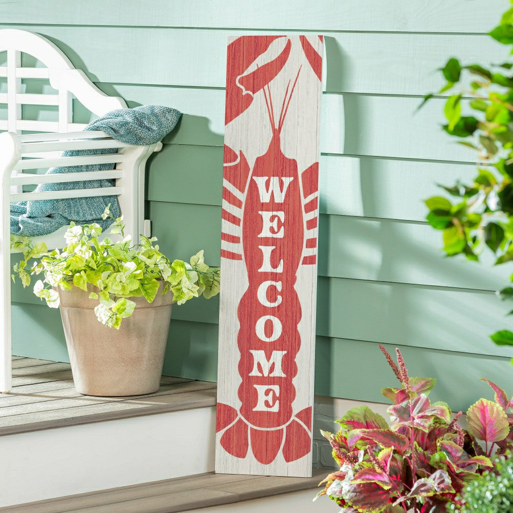 Plow & Hearth Coastal Porch Leaner Welcome Lobster 46" H