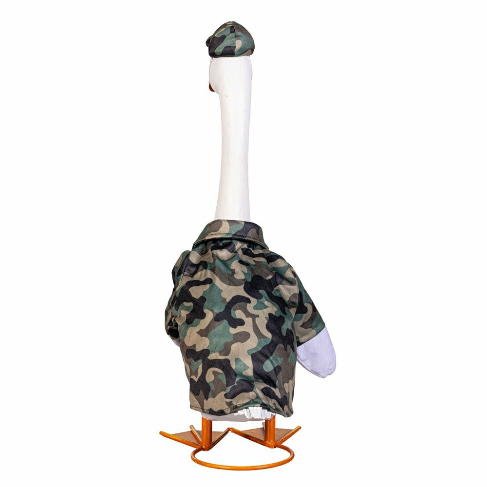 Plow & Hearth Giddy The Goose, Metal Porch Statue With Military Camo Outfit, 21"H