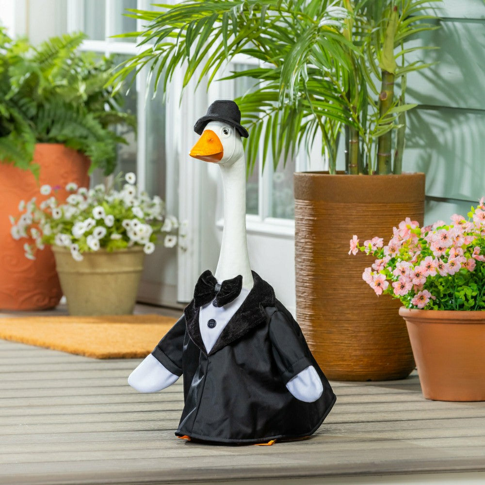 Plow & Hearth Giddy The Goose, Metal Porch Statue With Groom Outfit, 21"H