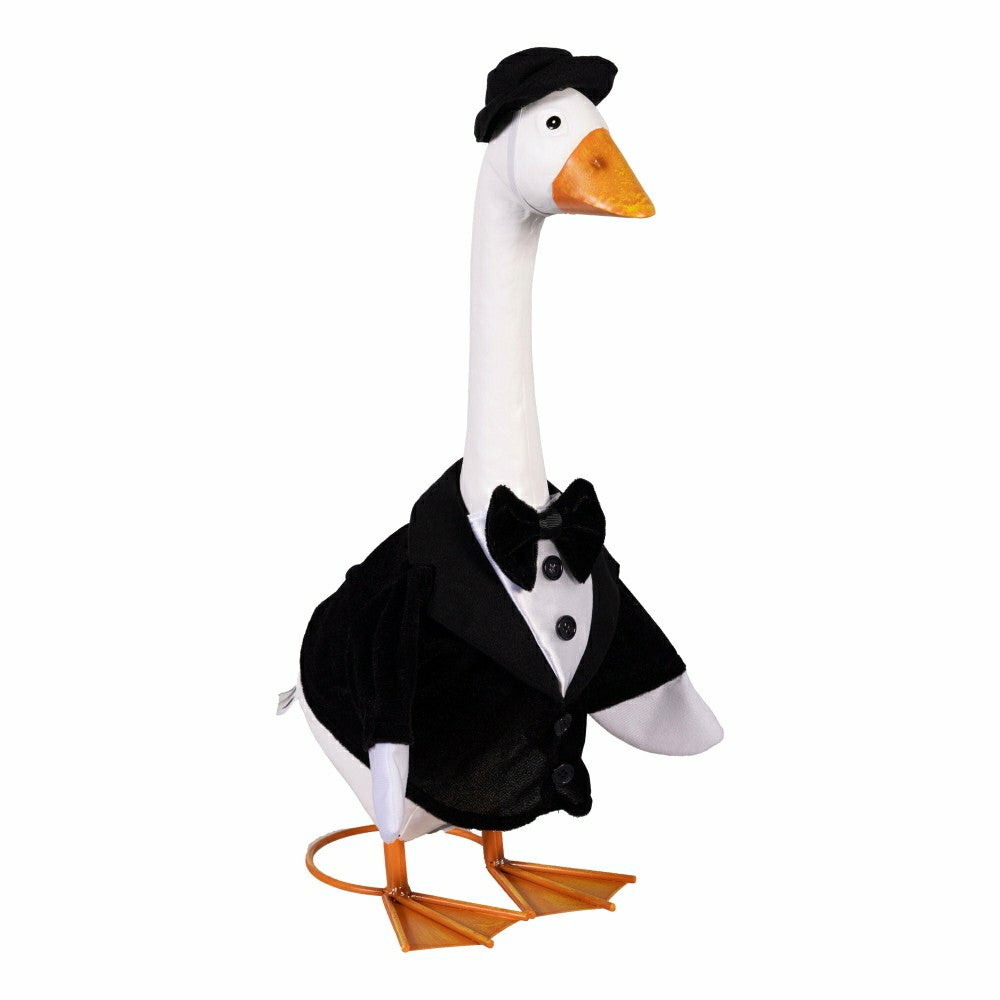 Plow & Hearth Giddy The Goose, Metal Porch Statue With Groom Outfit, 21"H